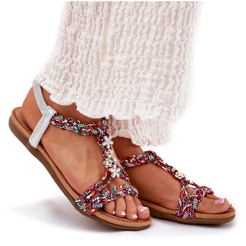 Sandály Pletené Pásky Připínáčky Zirkony Artiker 54C1322 Multicolor 38