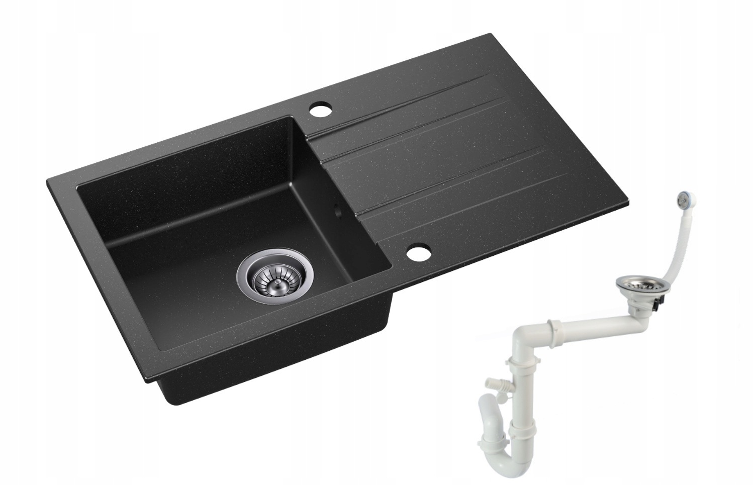 

Moderno Zlew Granitowy Acqua Czarny 75x42 Syfon