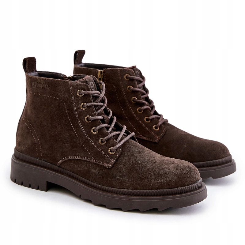 Kotníkové Boty Pánské Semišové Zateplené Na Zip Big Star OO174229 Hnědé 45