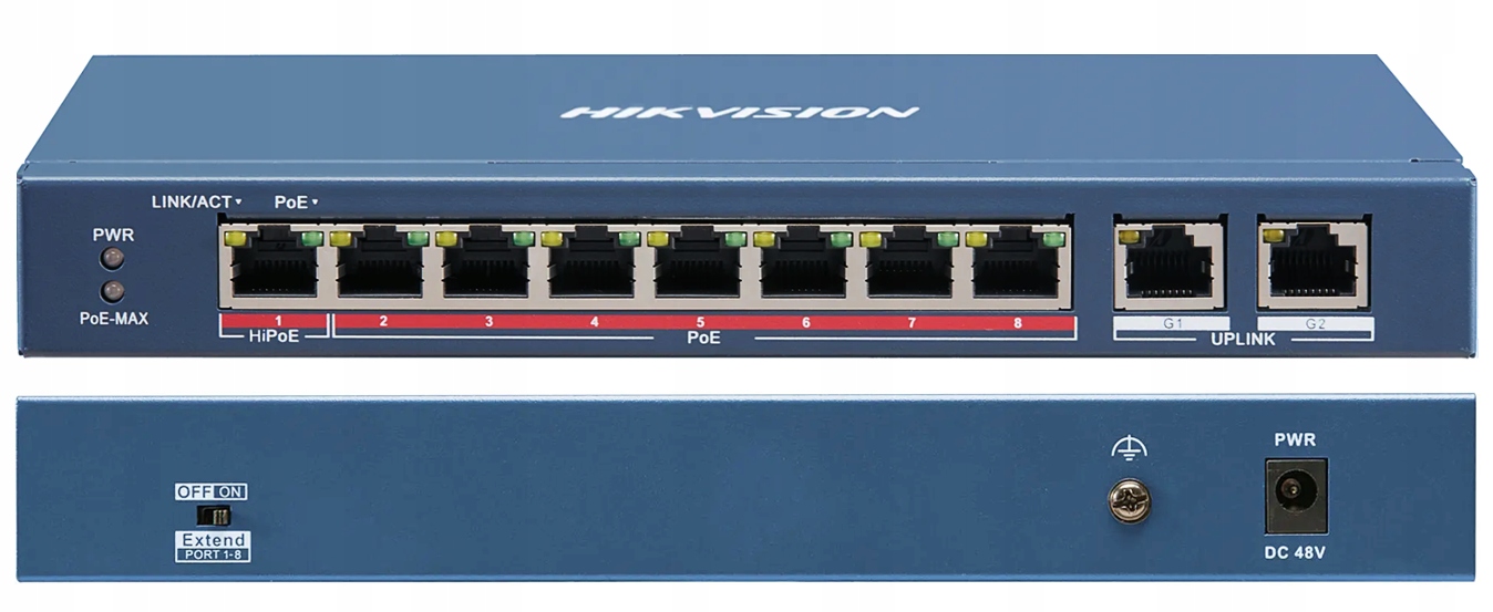 DS-3E0310HP-E Hikvision Prepínač 8x PoE 2x Uplink 1x HiPoE 110W