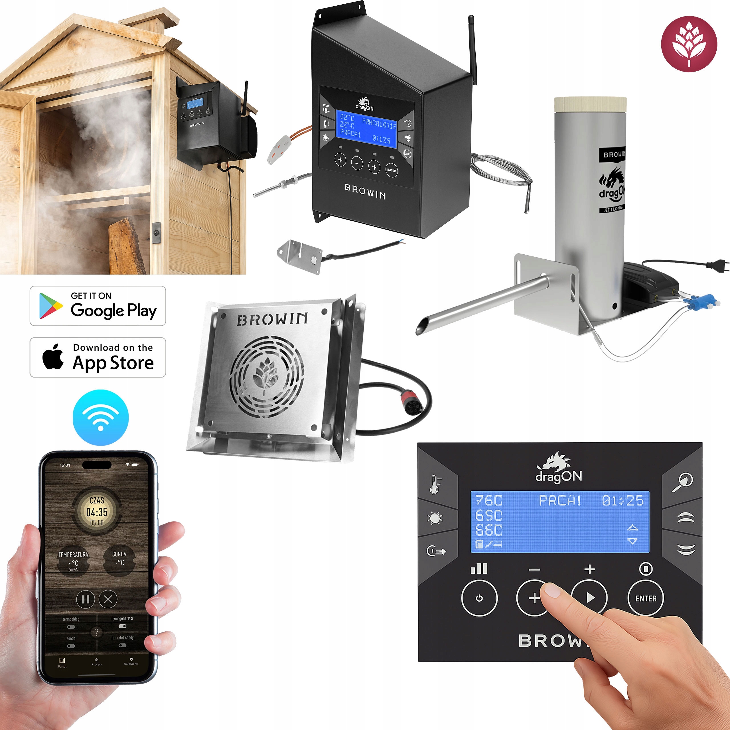 Zestaw do Każdej Wędzarni Sterownik Wi-fi Dymogenerator Termoobieg Browin