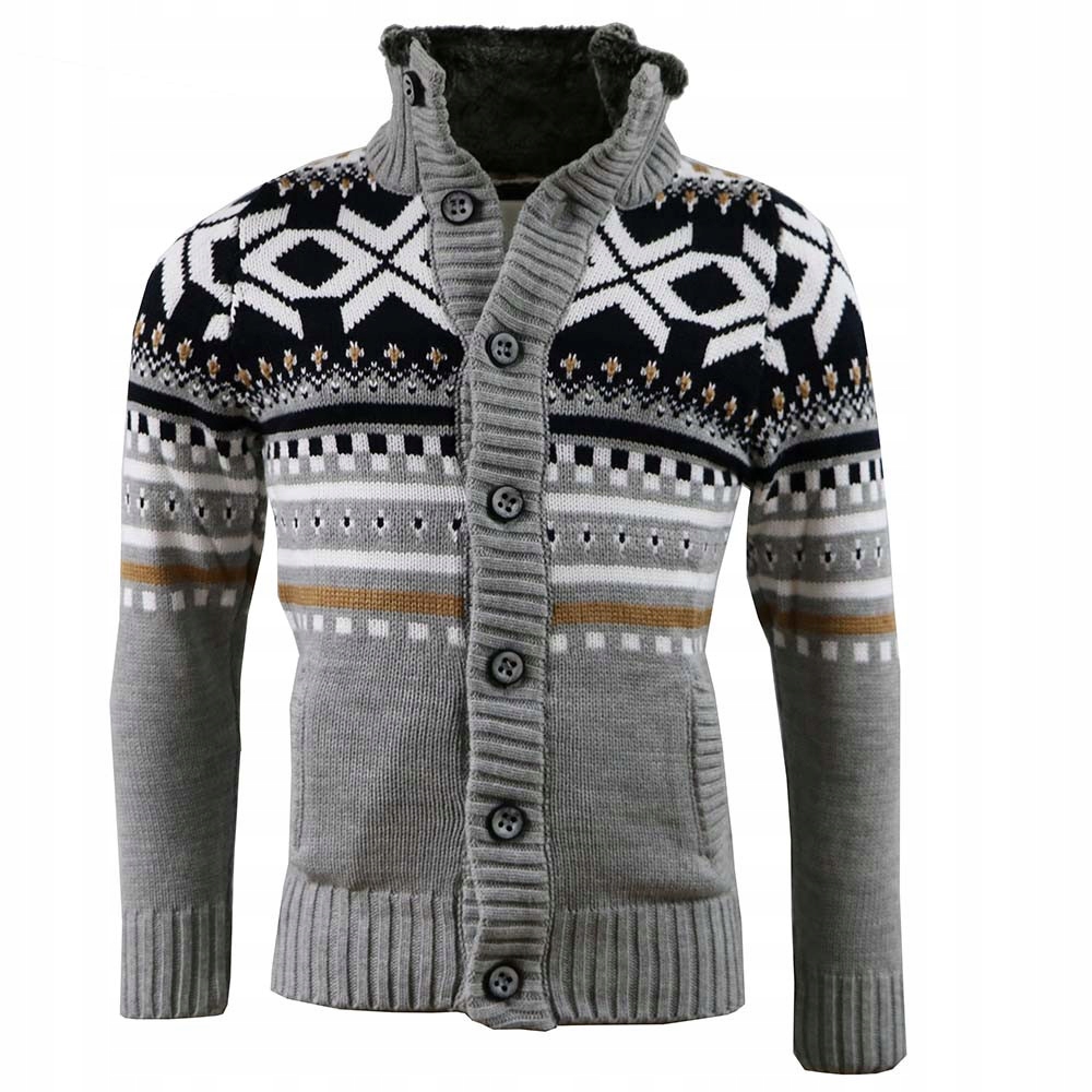 Carisma svetr pánský 7011 límec s kožíškem zapínání na knoflíky 4XL tmavě š