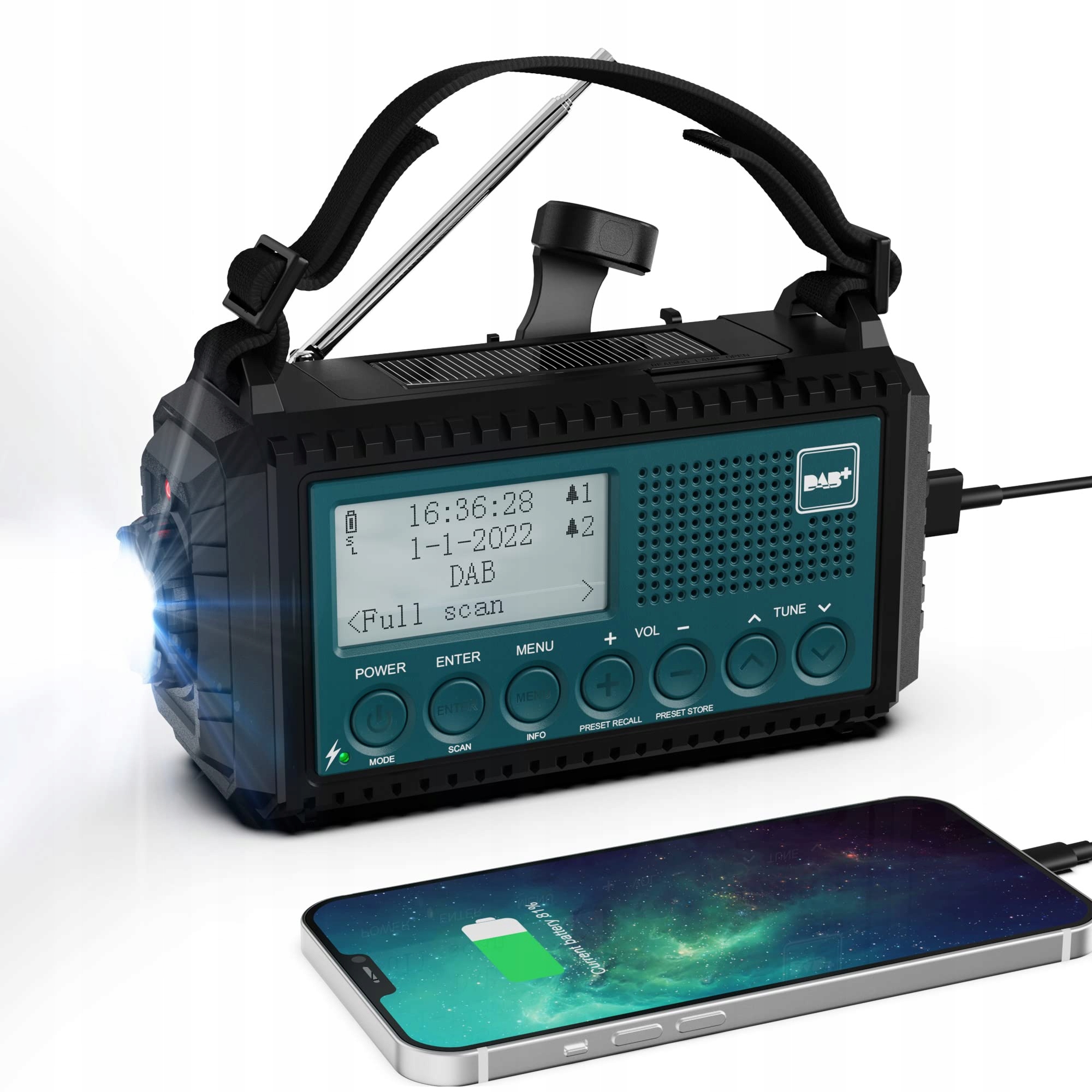 Kľukové rádio Dab/ukf núdzové Powerbank 5000 mAh