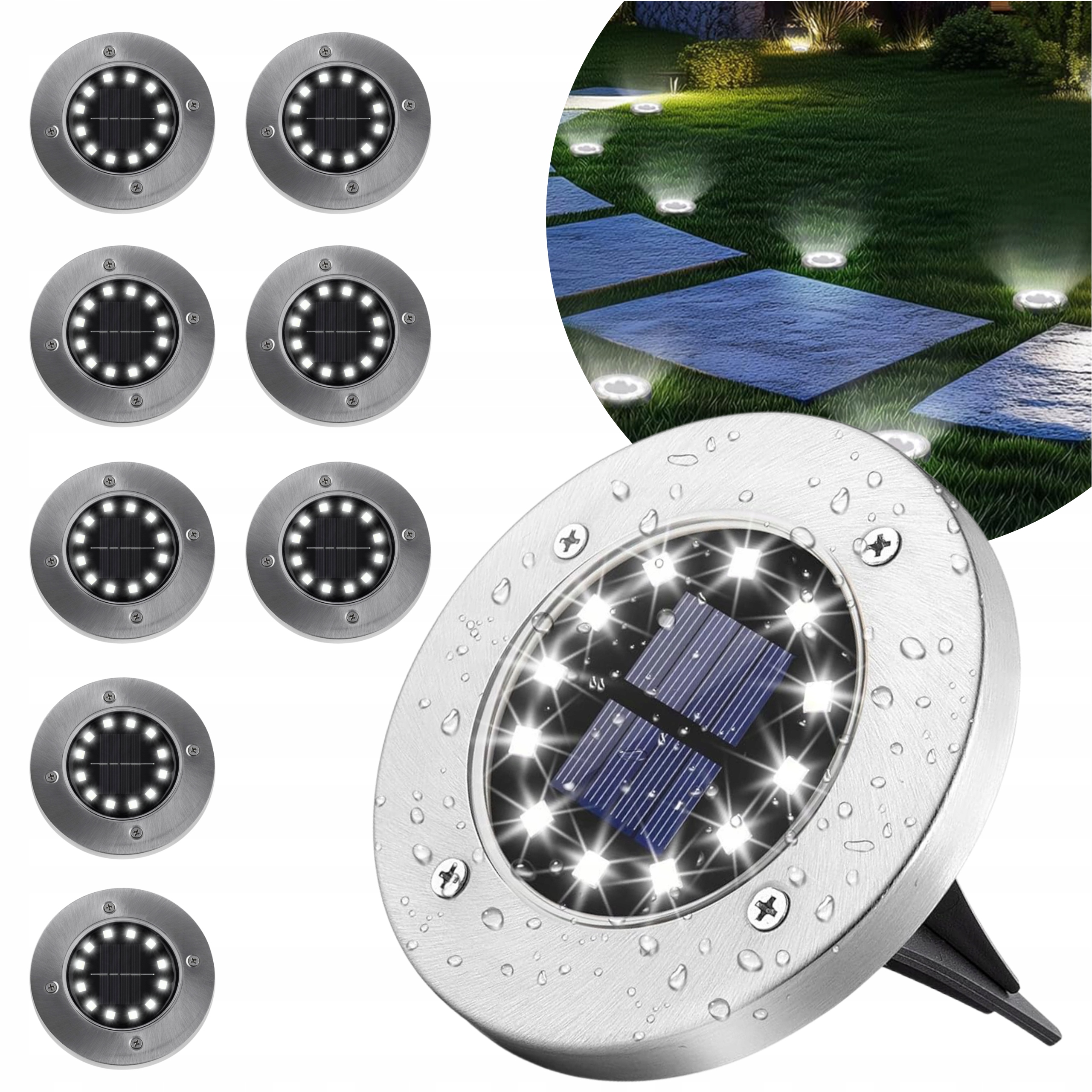 Solární Zahradní Lampa Nájezdová zapíchnutá 12 Led Snímač soumraku