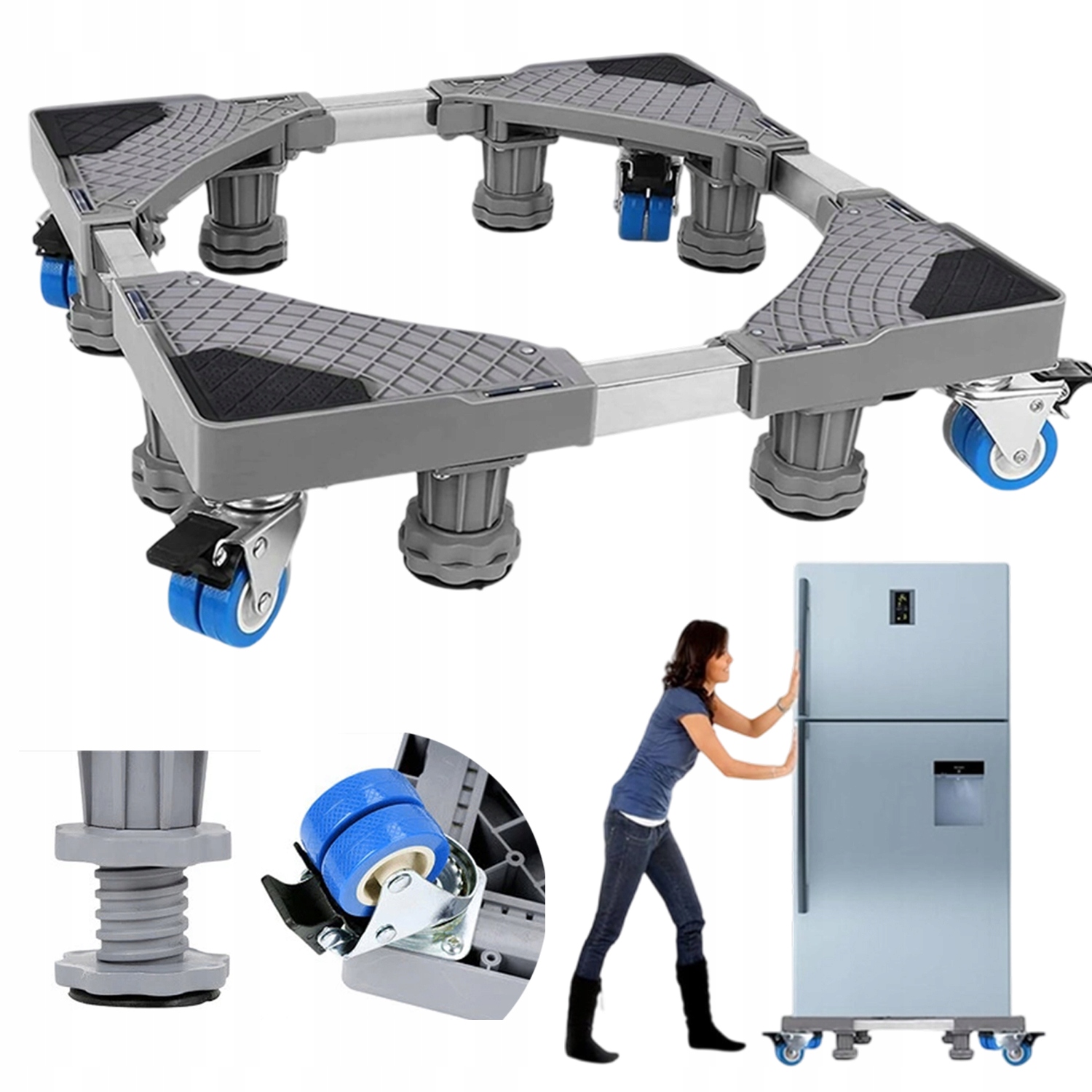 Regulowana Podstawa Pod Pralkę Lodówkę Suszarkę 42-66CM Z Kółkami