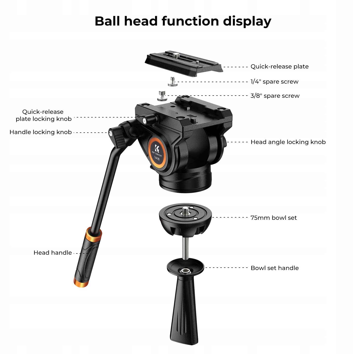 K&F CONCEPT Statyw Video 360° Głowica Płynna 184cm DSLR Kamery — miniatura 4