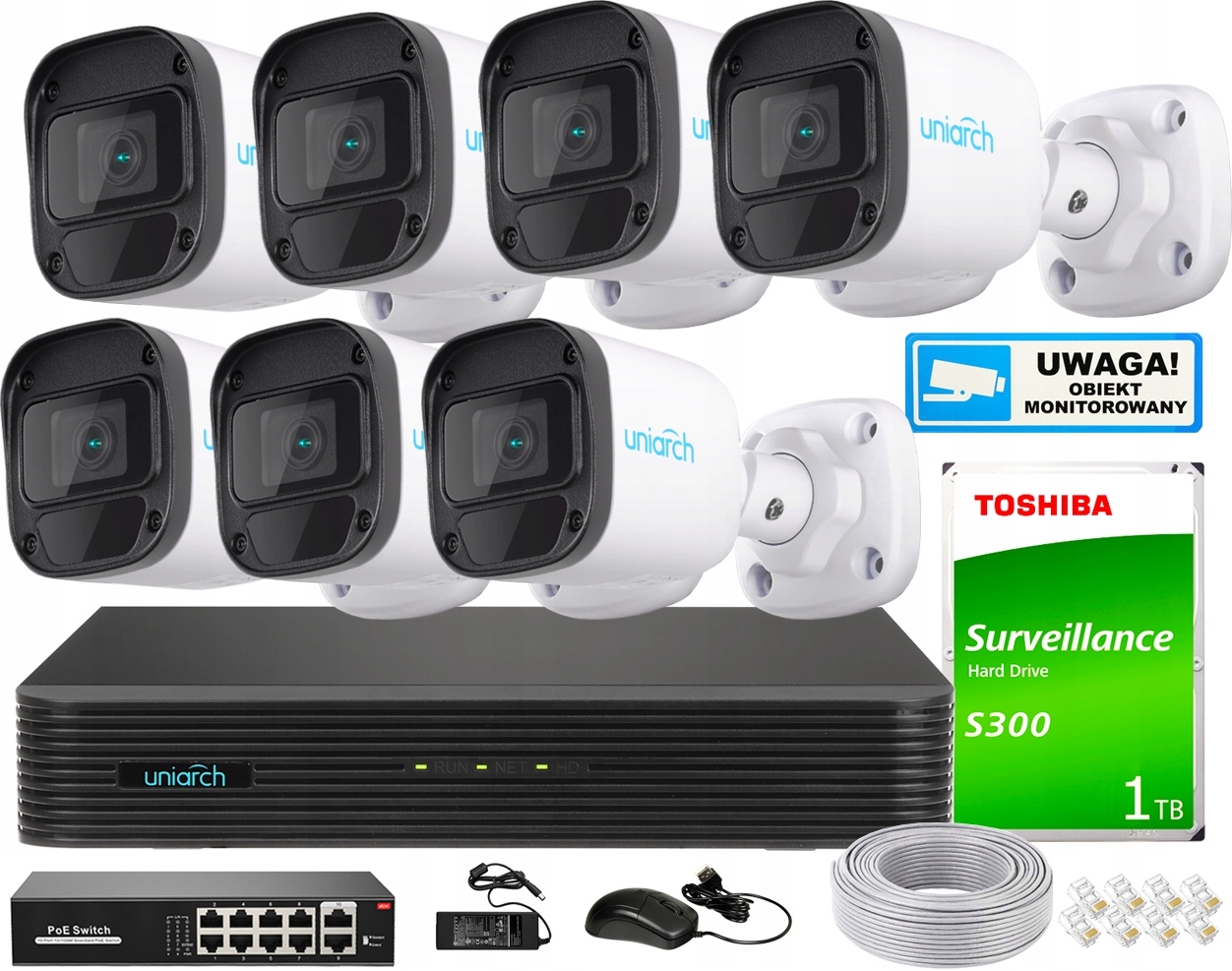 Zestaw Monitoringu 7 Kamer 5Mpx PoE IR Zewnętrzny