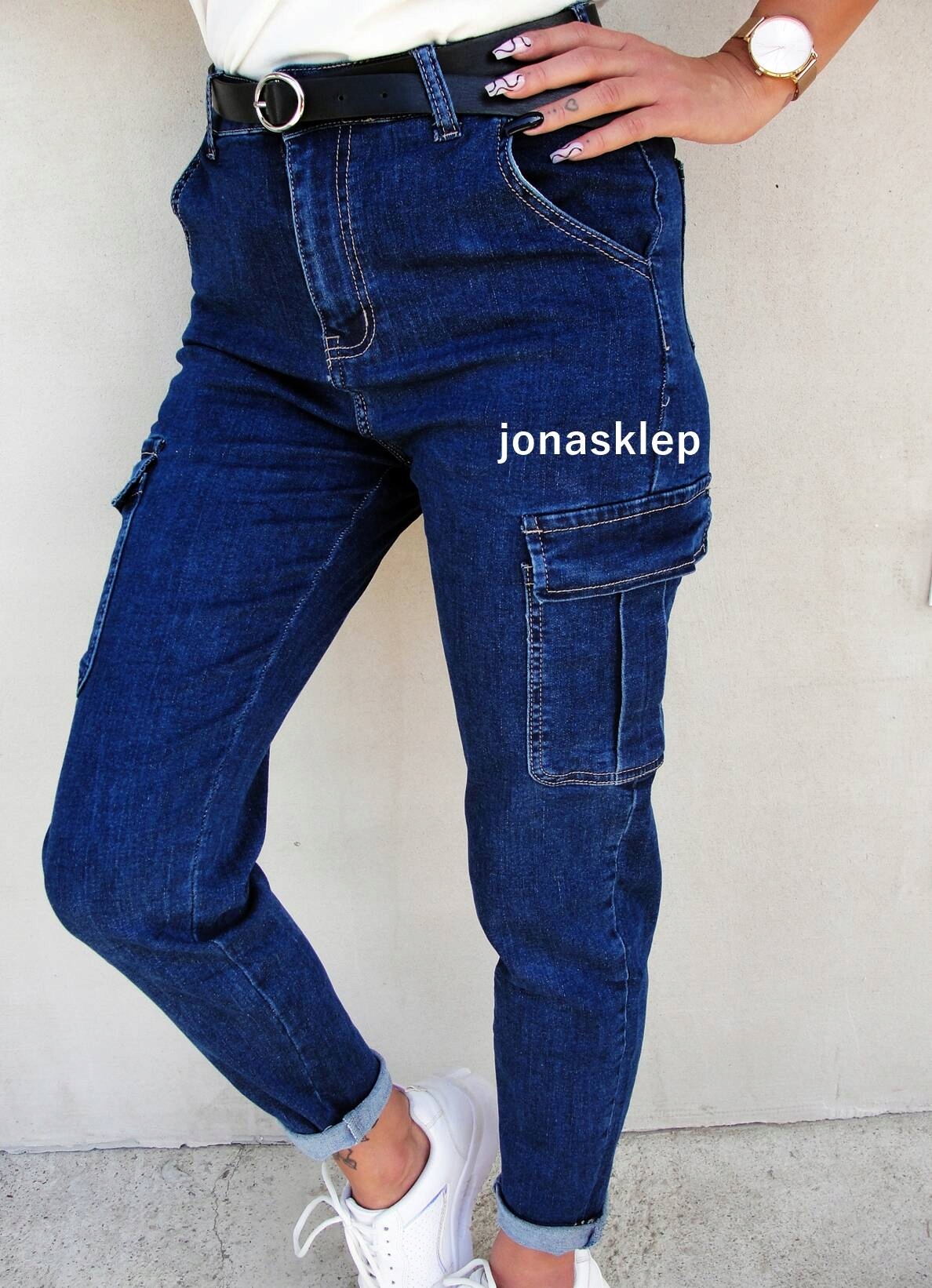 NEW STYLE bojówki jeans zamki straight XS