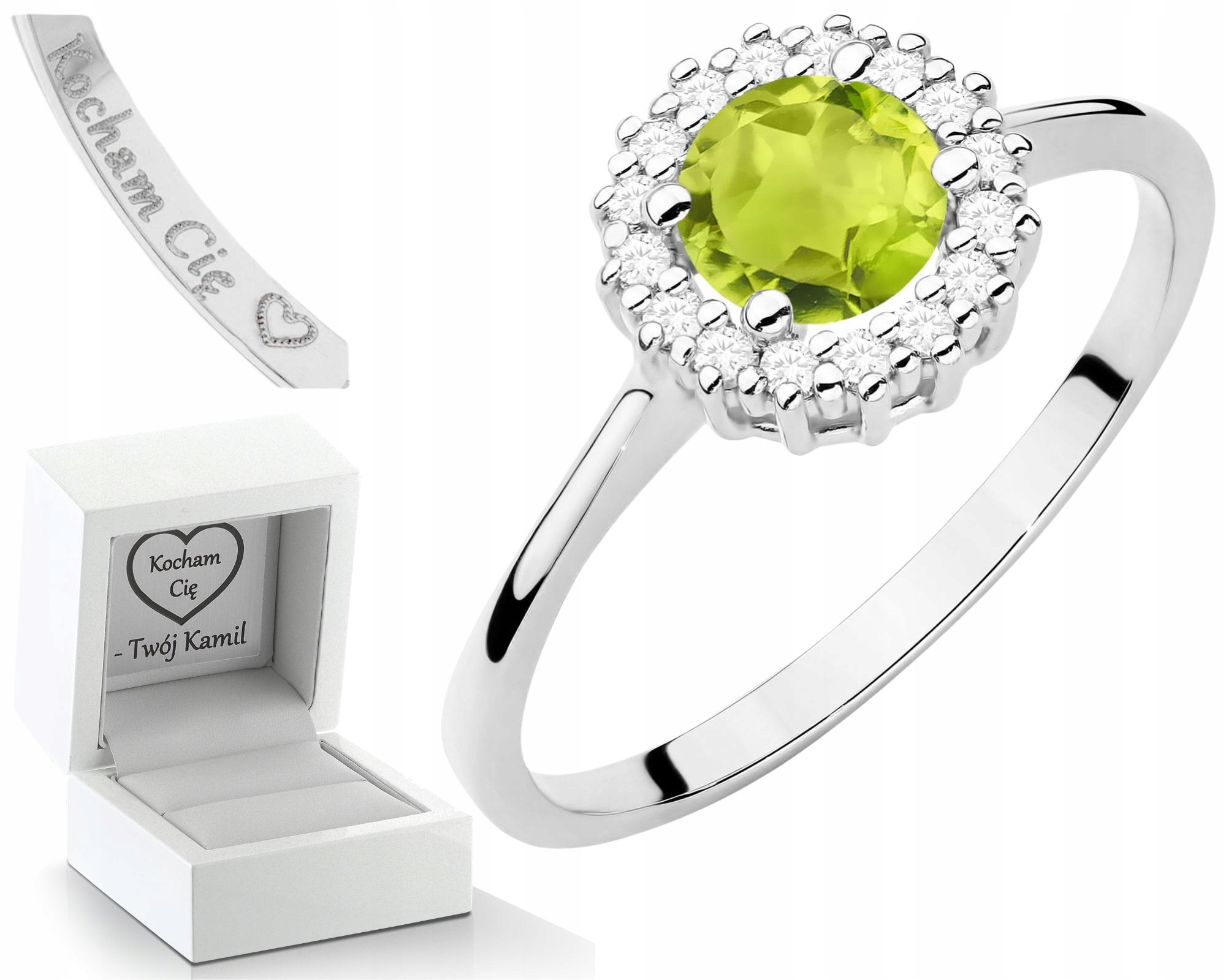 Prstýnek S Peridinem A Diamanty Dárek Gravírování Bonus , Dárek 585