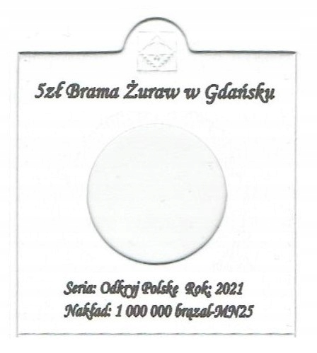 

Holder+ Opis Do Monety 5ZŁ 2021 Brama Żuraw Gdańsk