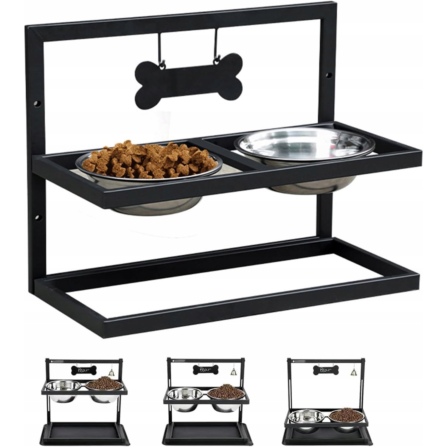 Levně Vyvýšené Misky Pro Psa 2X Nerezová Ocel, Nastavitelný Stojan, 3 Výšky