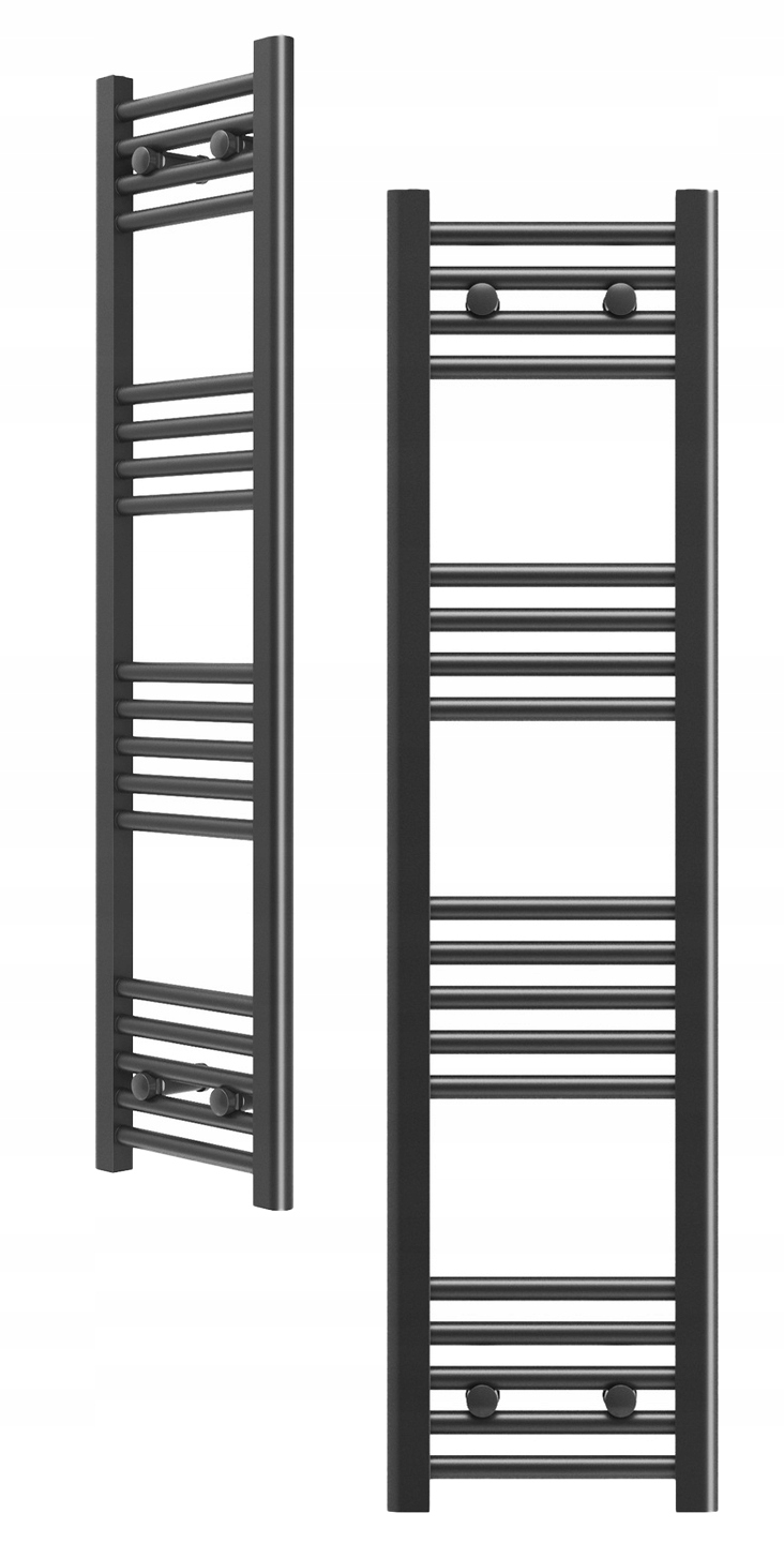 Koupelnový Radiátor Černý 30x120 cm Žebříkový Radiátor Montáž 180° Breno