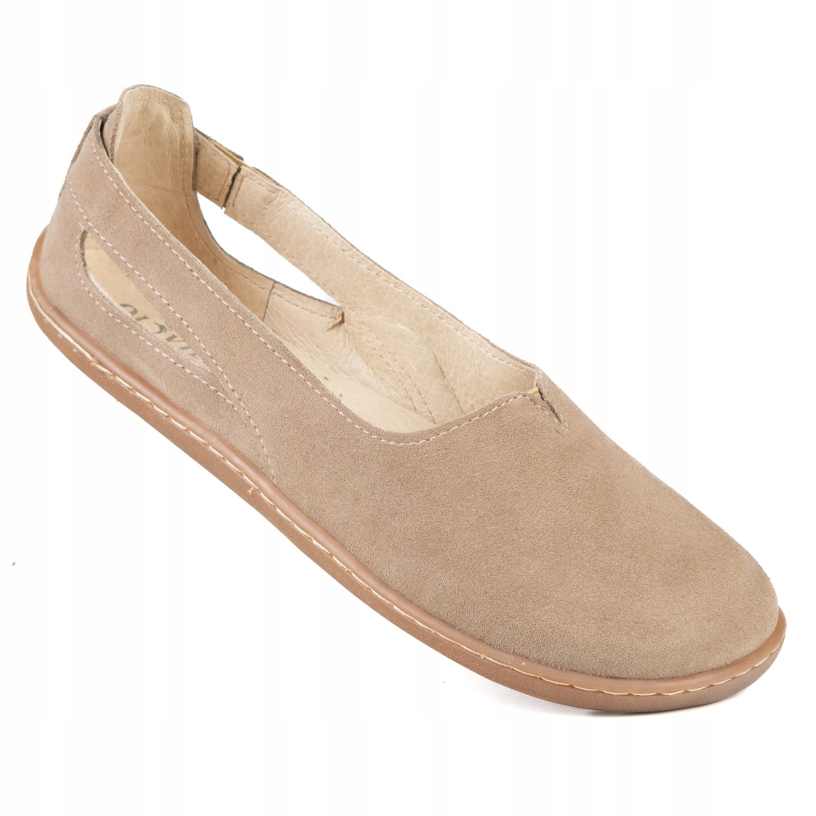 Damskie baleriny barefoot na szeroką stopę skórzane Flow beżowe 36