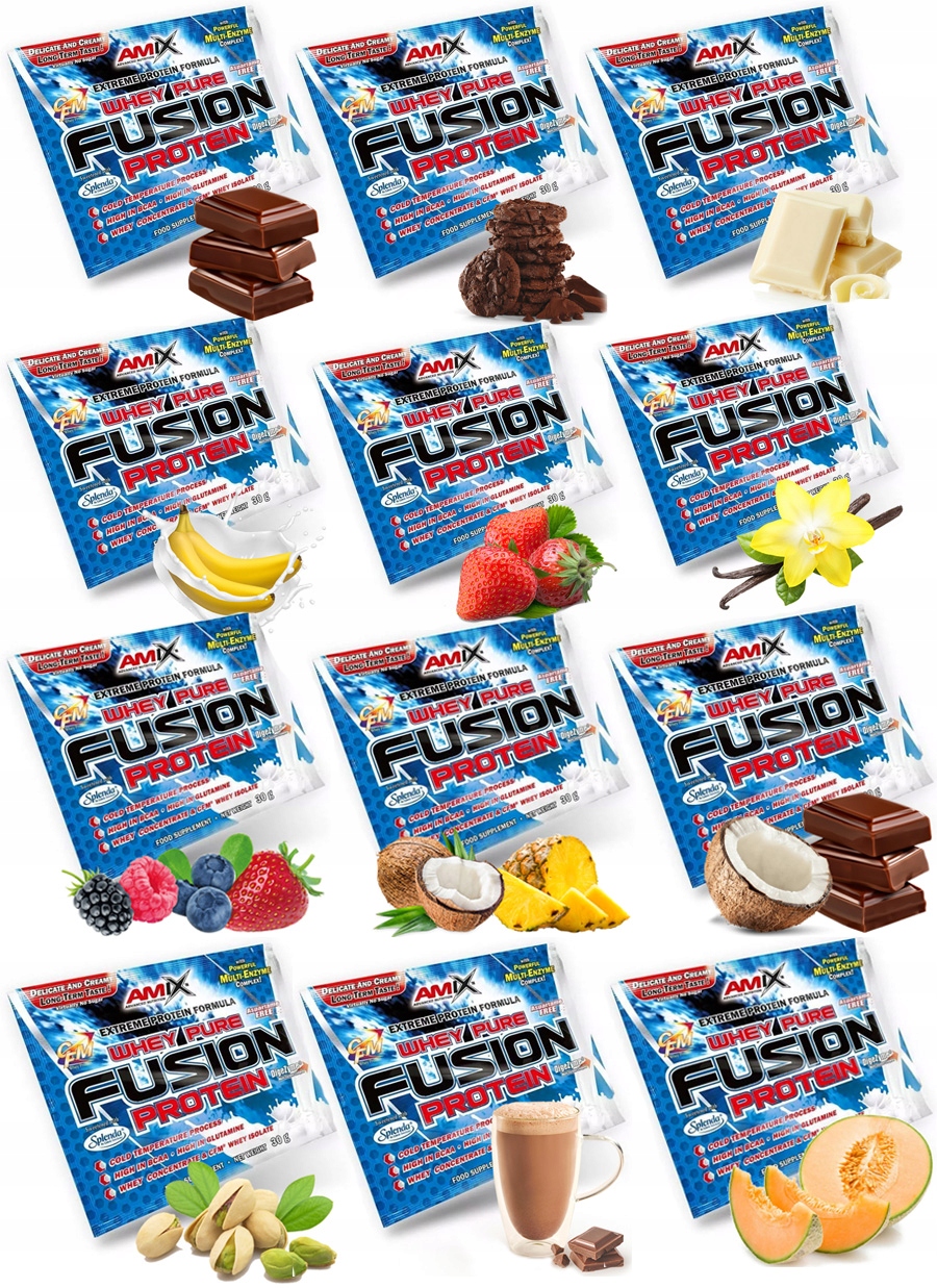 Saszetka Amix Fusion - ODŻYWKA BIAŁKOWA TRUSKAWKA Nazwa Pojedyncza saszetka Amix Whey Fusion 30g