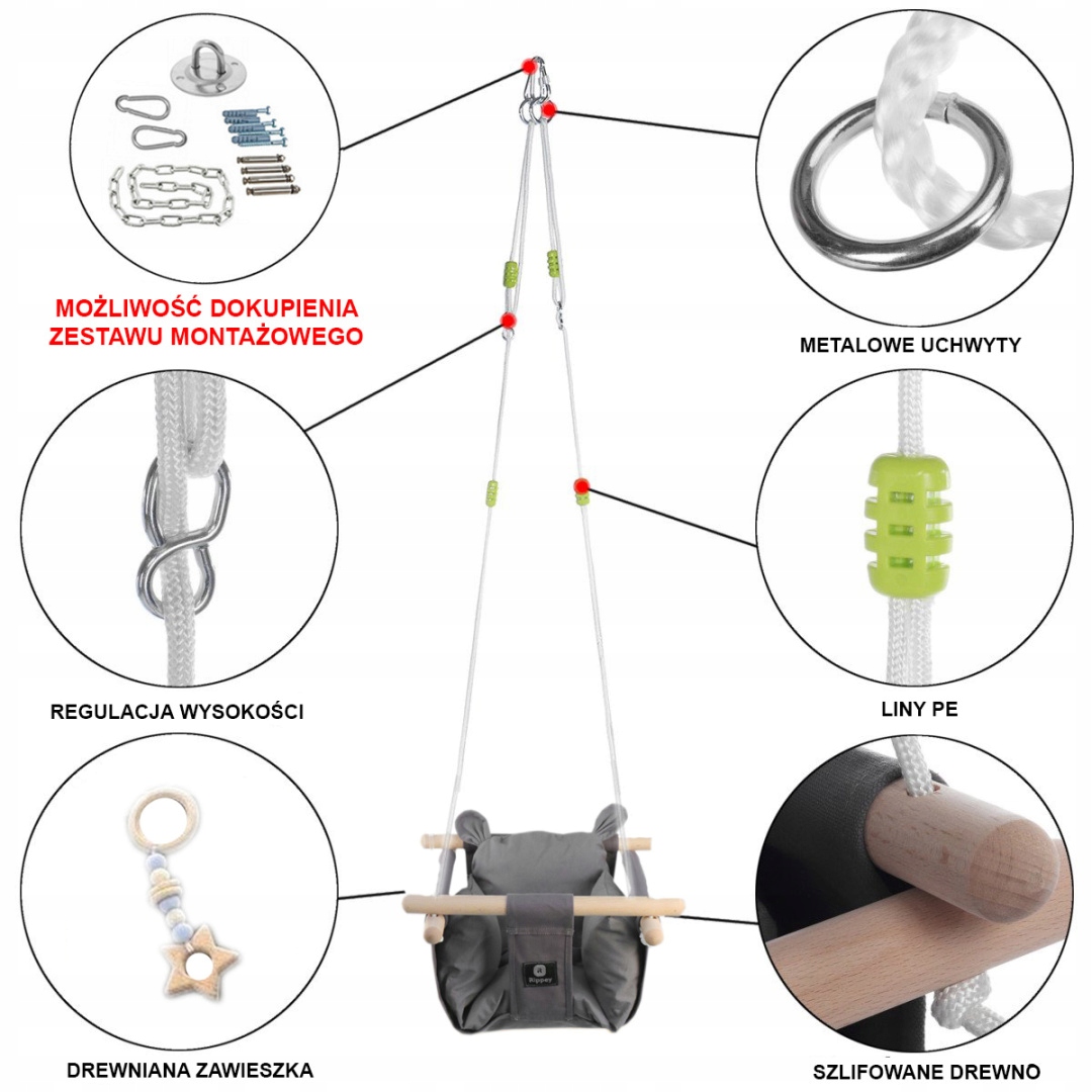 HUŚTAWKA DLA DZIECI OGRODOWA DREWNIANA ALEX Szerokość produktu 42 cm