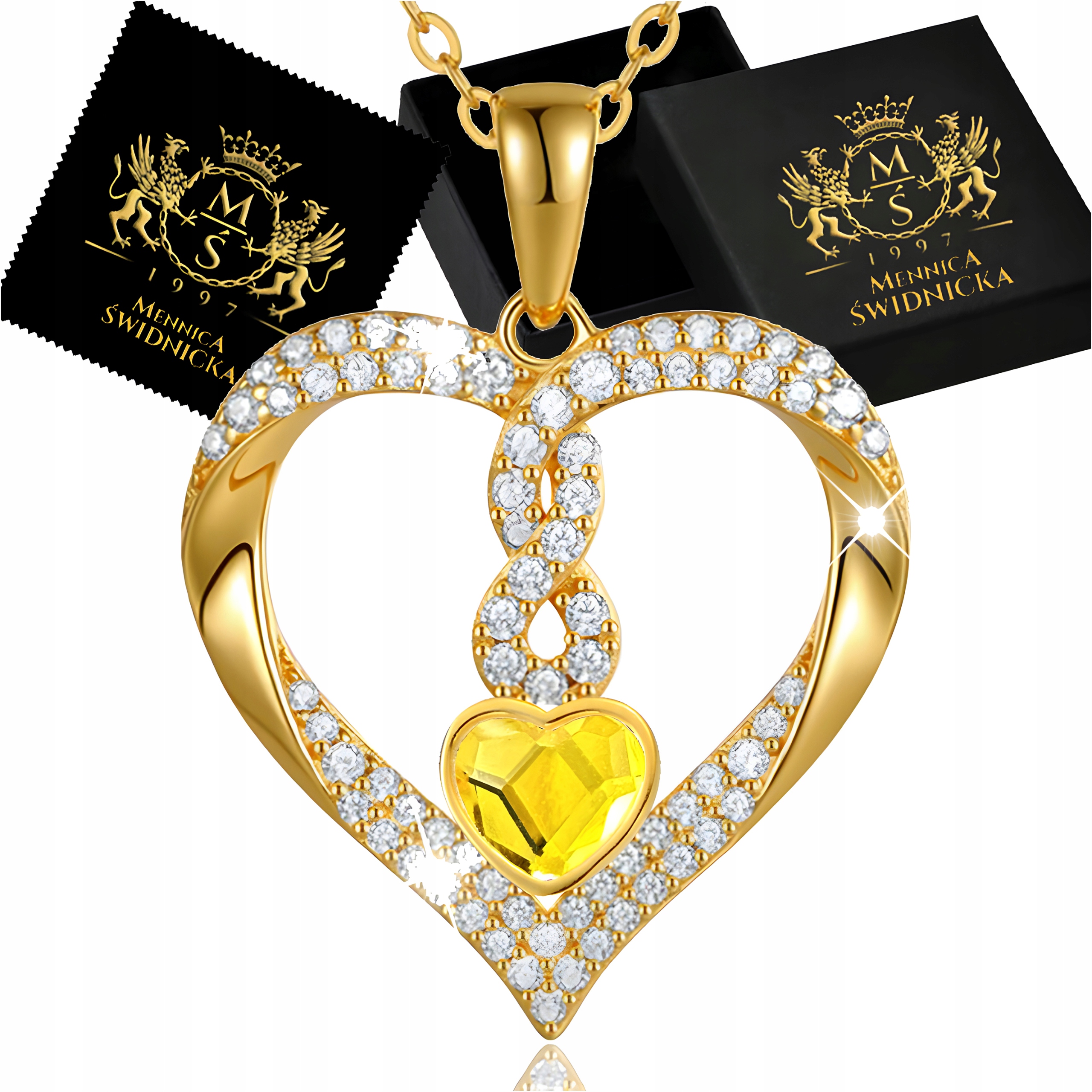 Zlatý náhrdelník Stříbro 925 Přívěsek Srdce a nekonečno s řetízkem