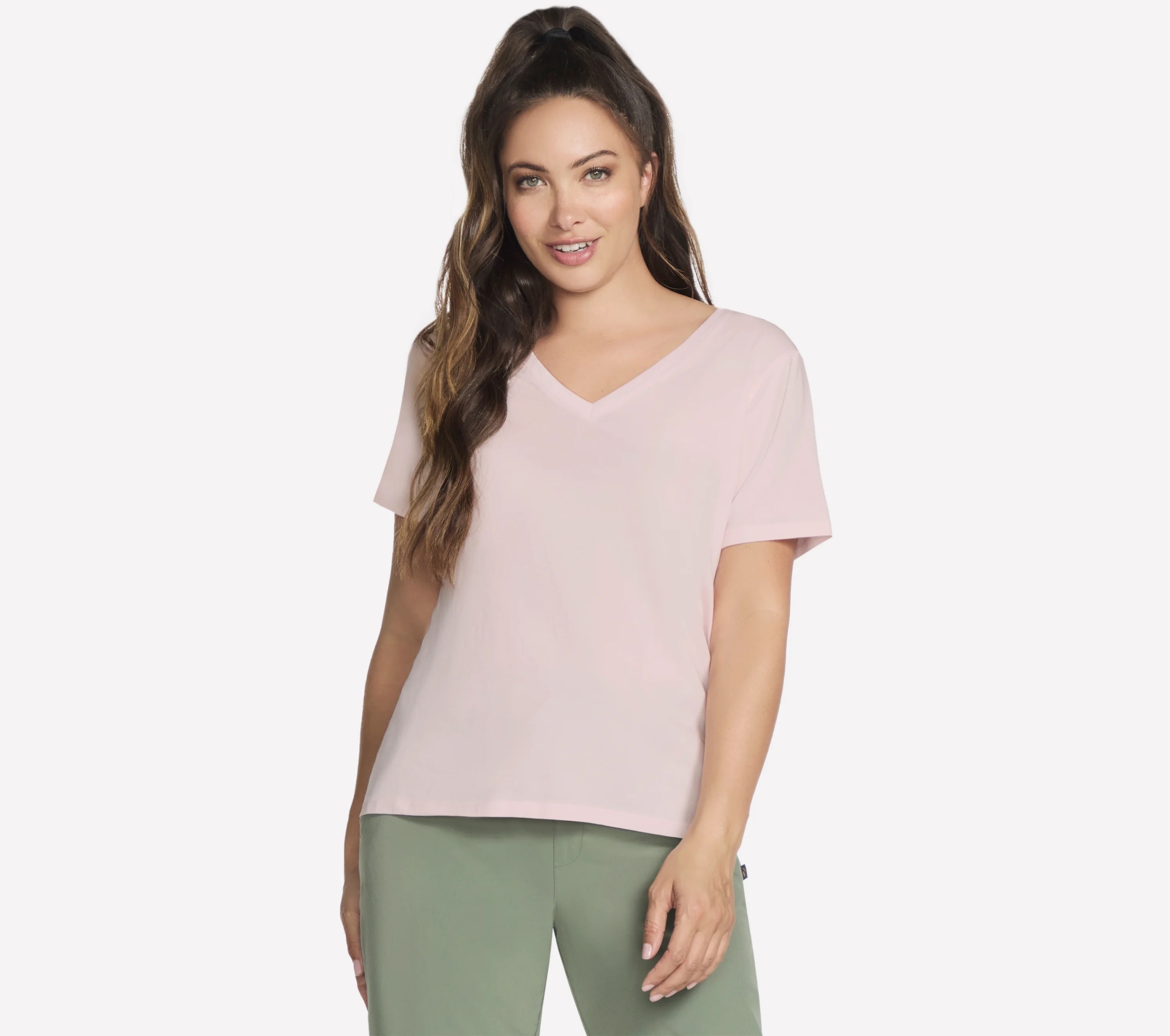 Tričko Skechers Pima V-Neck Tee světle růžové TP130 Wpk