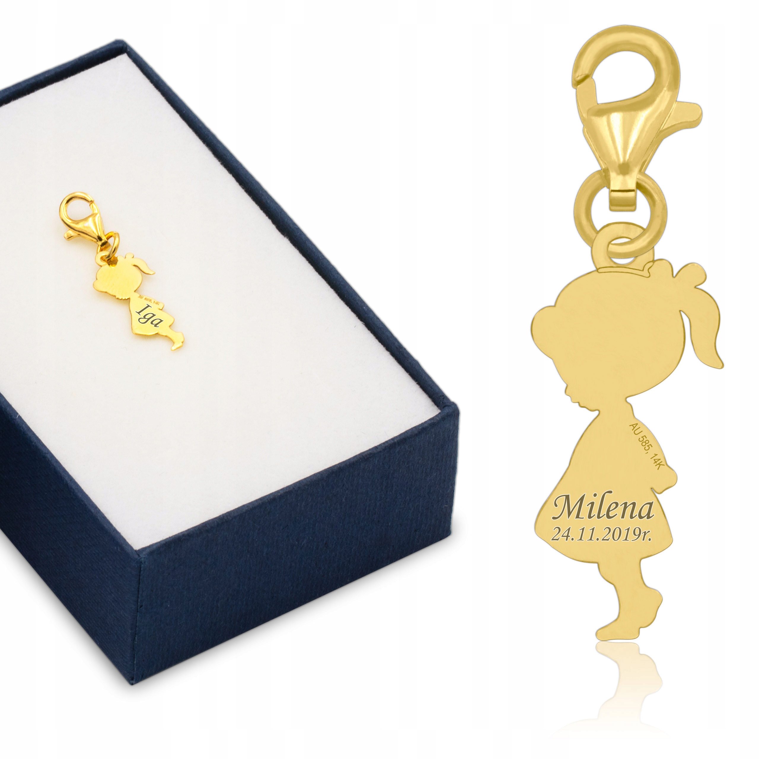 

Złota zawieszka pr. 585 Charms Dziewczynka Grawer