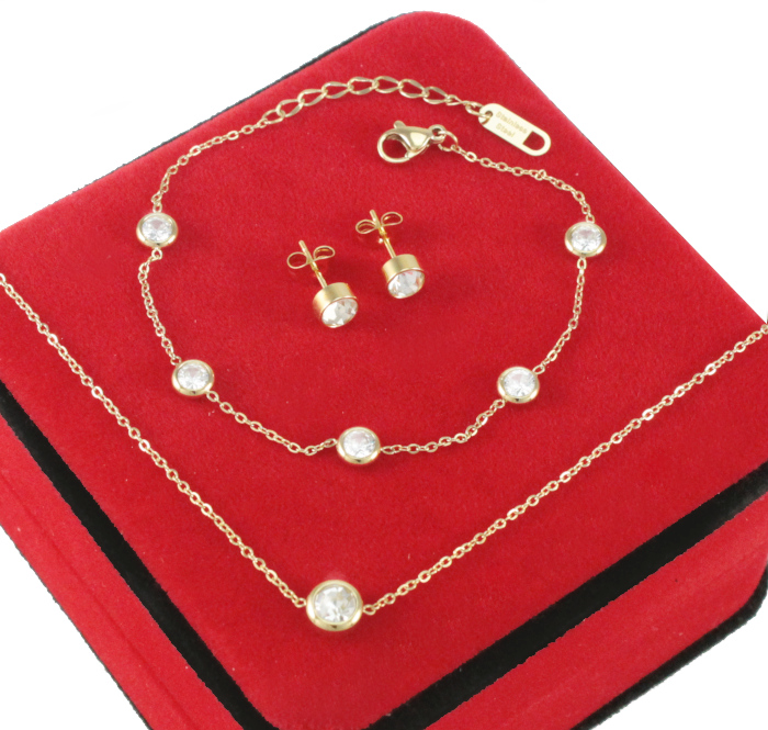 

Komplet Złoty 3 Cz Zirconia Stal Chirurgiczna