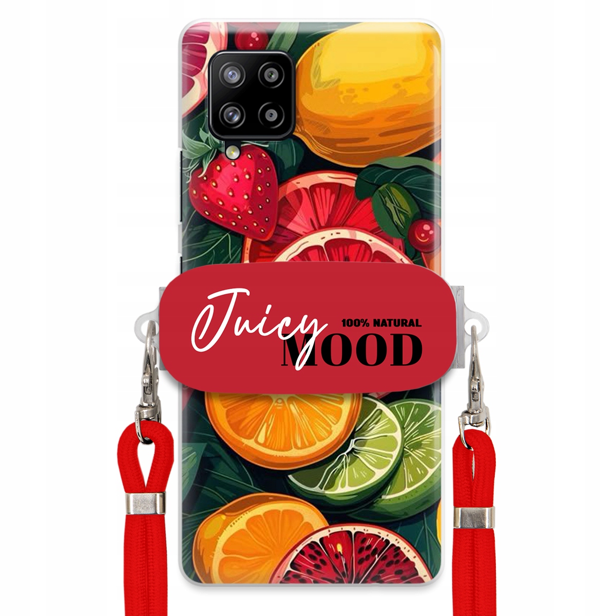 Puzdro pre Samsung A42 5G Červené Crossbody vodítko držiak Juice Mood Ovocie
