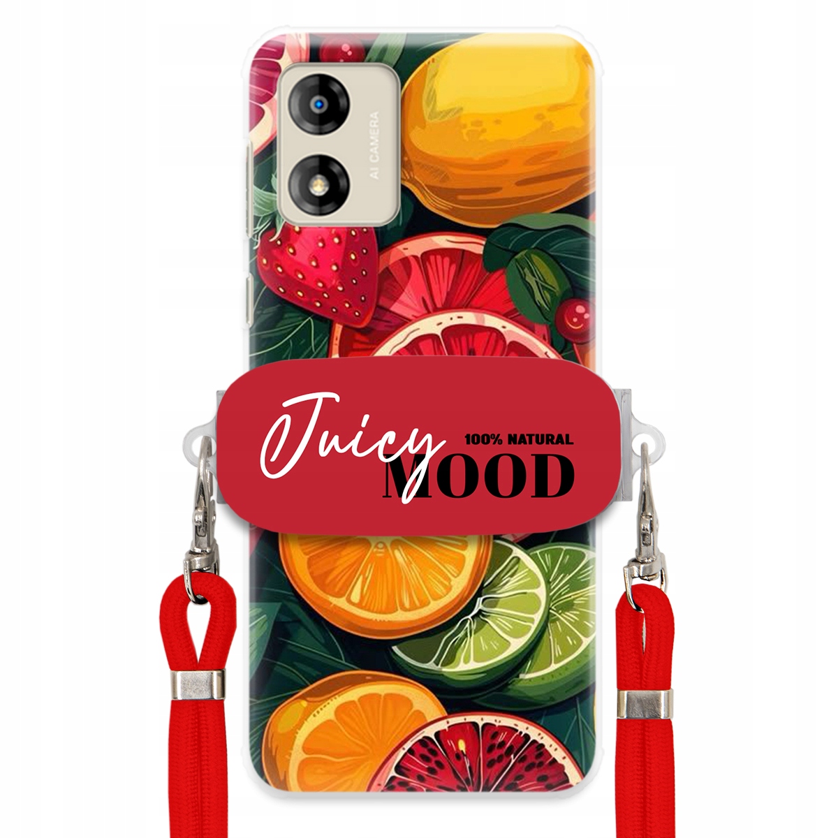 Pouzdro pro Motorola E13 Červené Crossbody vodítko Držák Juice Mood Ovoce