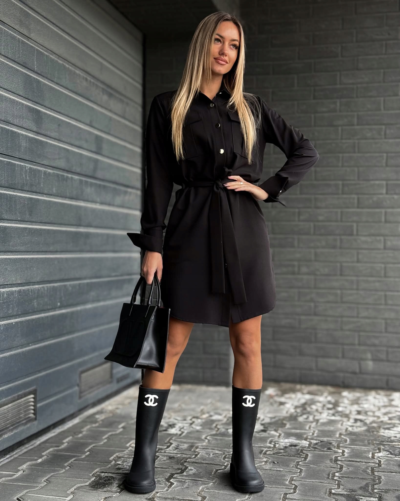 Šaty Košilová Šmizjerka Marina Elegantní s páskem Černá S