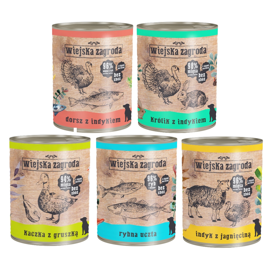 Levně Krmivo mokré pro psa Wiejska Zagroda mix chutí 4+1bonus 5x800 g