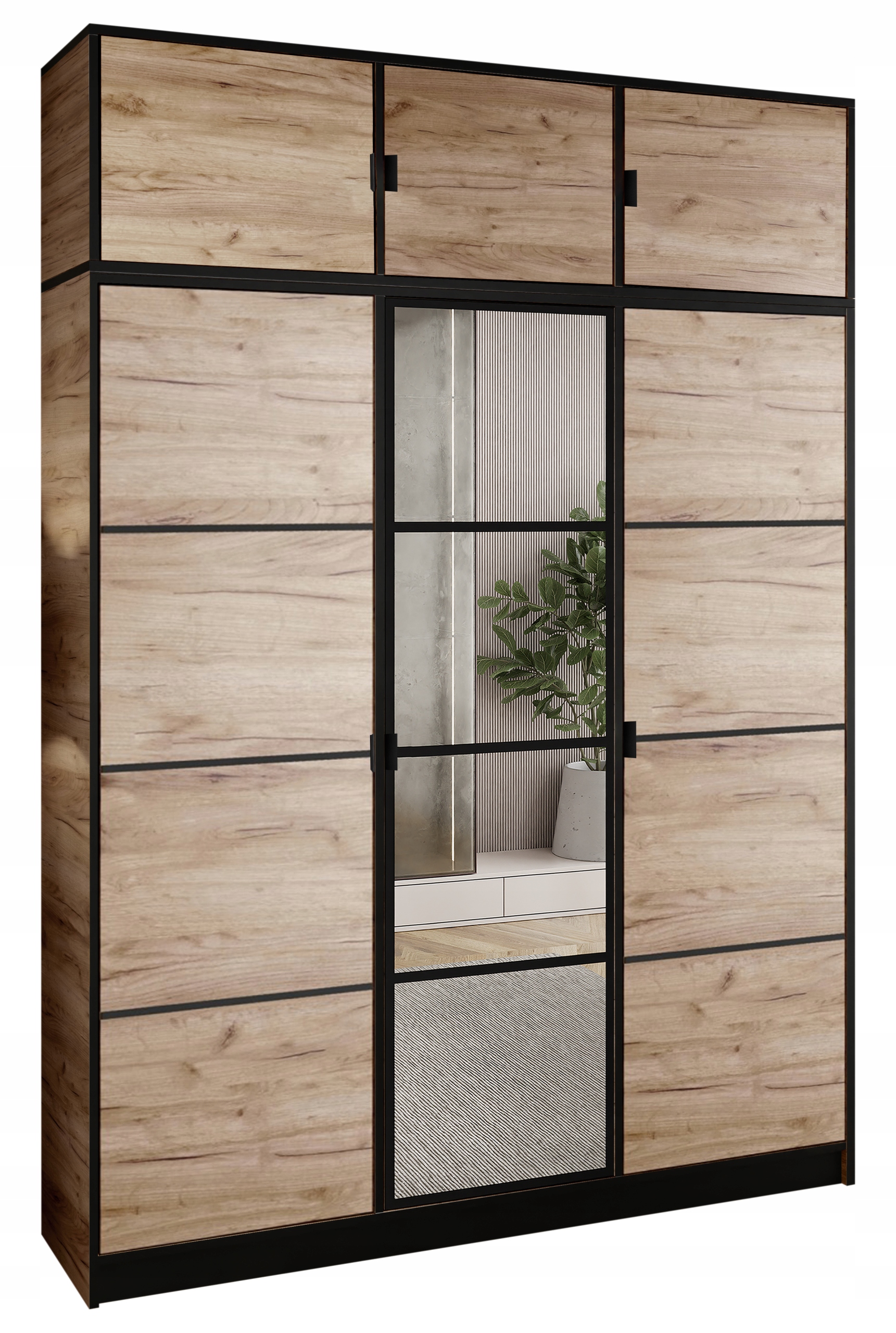 Skříň Lumi 157 3D Dub se zrcadlem eden Vzor 2 Držák Část s Nadst.