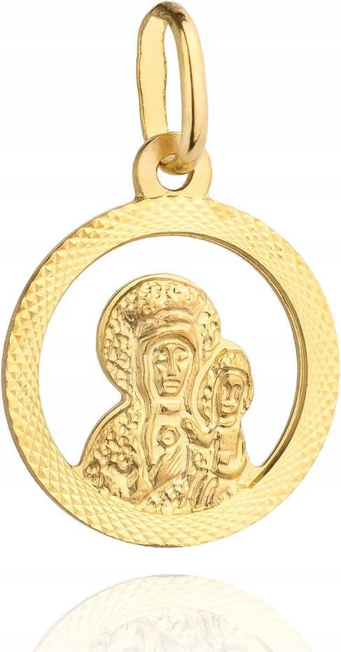 Zlatý medailonek 585 s Pannou Marií a dítětem na ruce v diamantovém kolečku