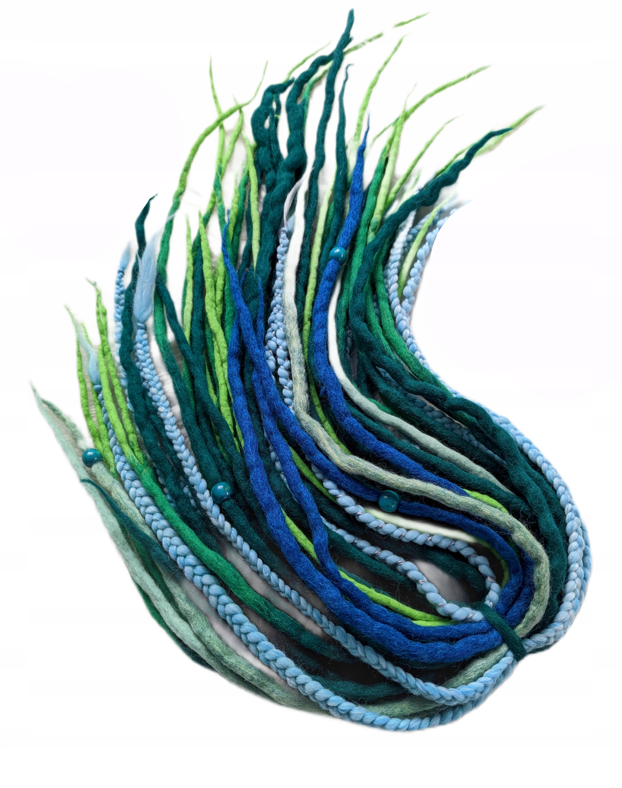 Dredloky Dredy vlněné, zelené modré, Azurový Les, 40 kusů