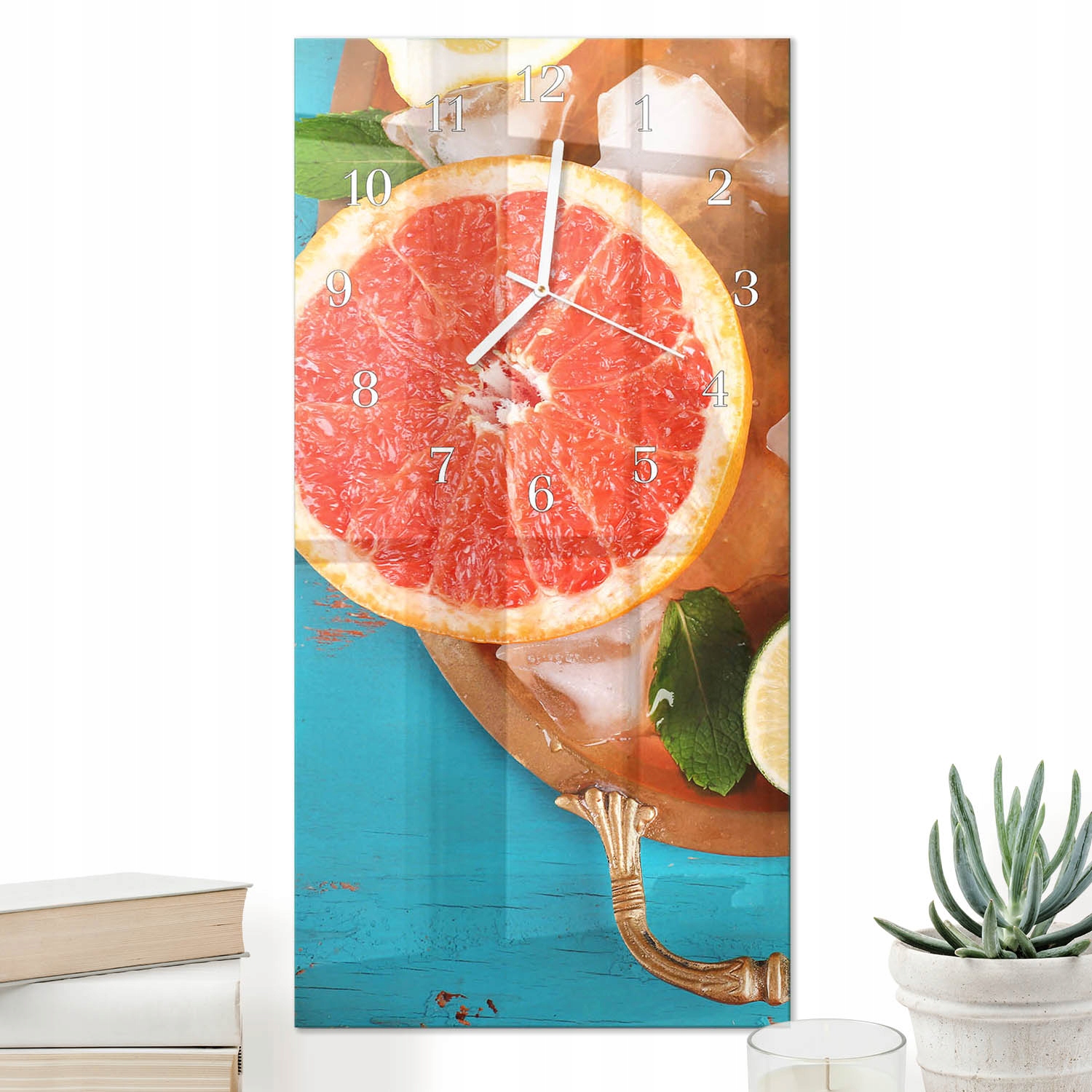 Vertikální hodiny 30x60 cm Skleněné Klasické Do Kuchyně Na Zeď Grapefruit