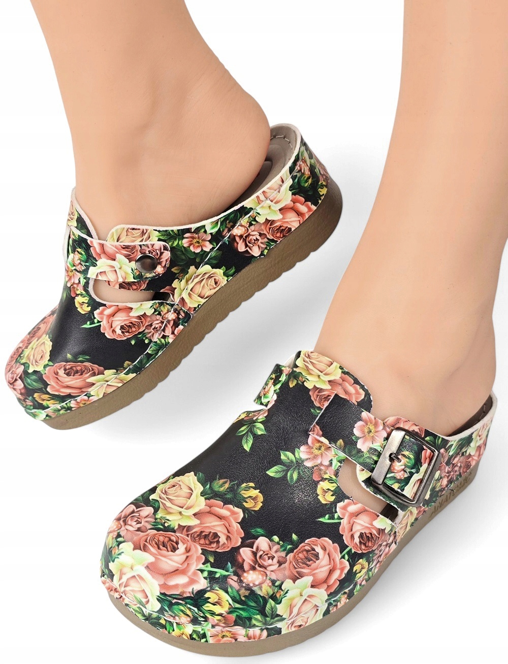 Wsuwane Zakryte Klapki z Klamrą Damskie Obuwie na Koturnie Medyczne *39*