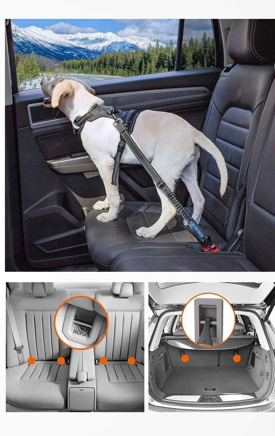 IOKHEIRA Regulowany Pas Bezpieczeństwa Dla Psa Do Samochodu — miniatura 9
