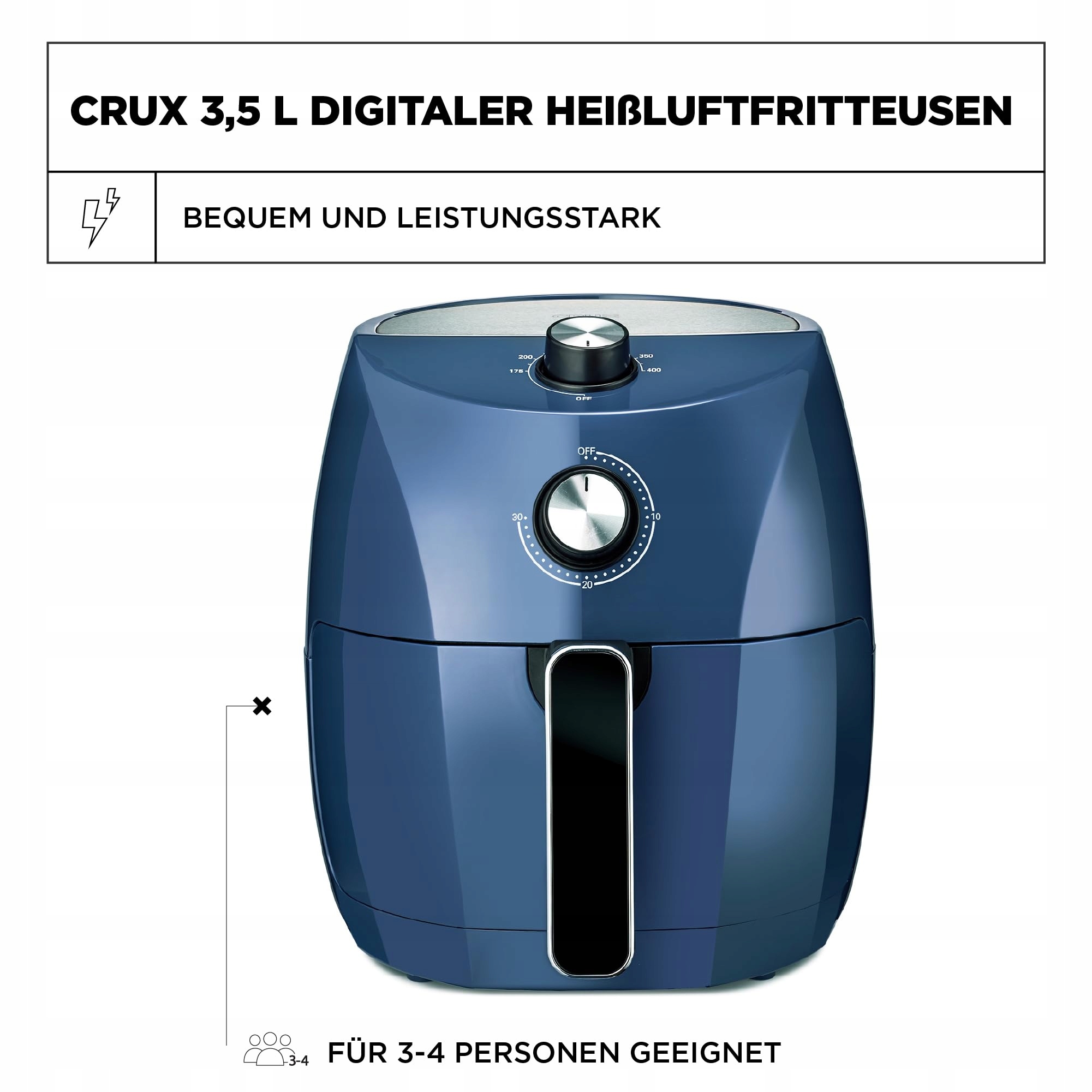 CRUX Frytkownica Beztłuszczowa 3,5L Szybkie Podgrzewanie Stal Niebieska — miniatura 2