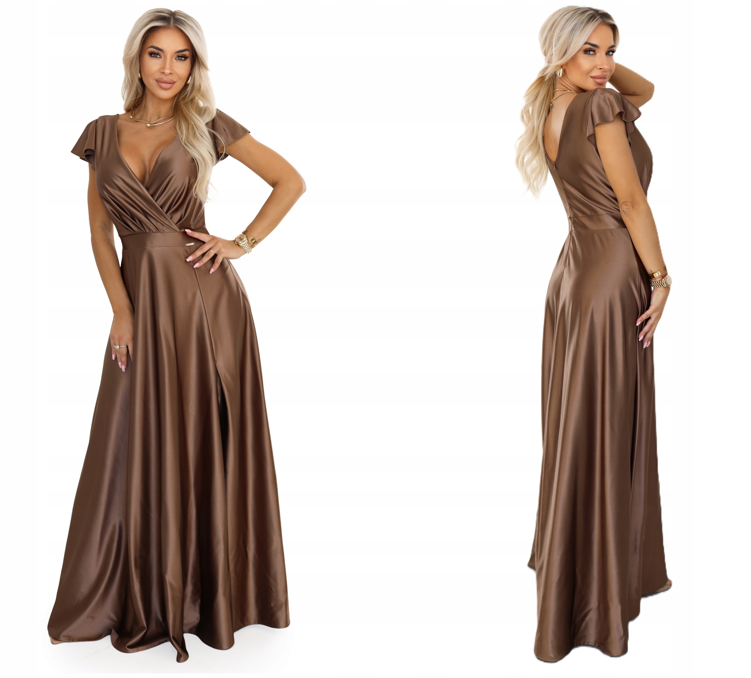 Lesklá Saténová Dlouhá Plesová Sukně Silvestr Mocha Mousse