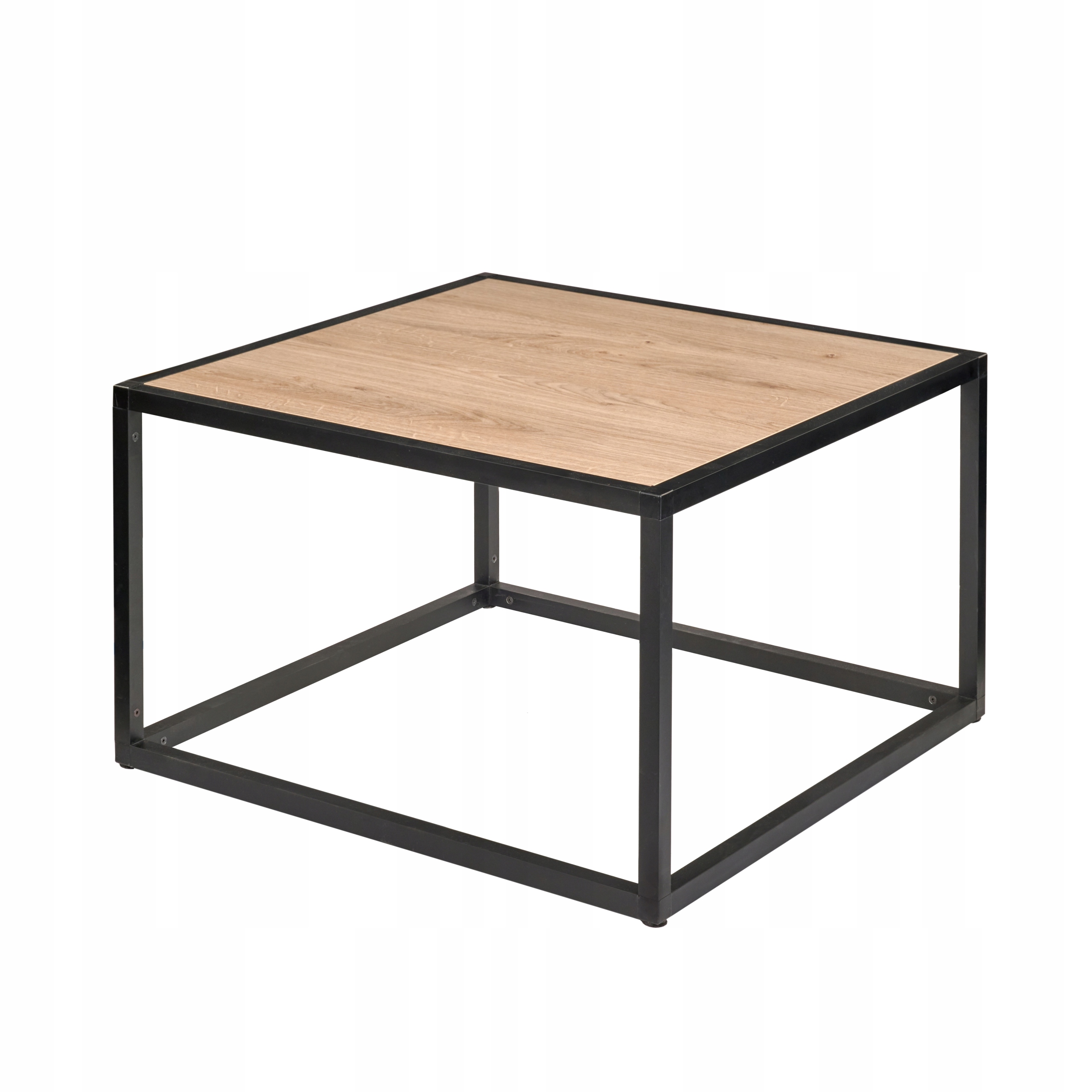 Industriální Hliníkový Konferenční Stolek Loft Černý Mat 500x500x450 Deska Dub