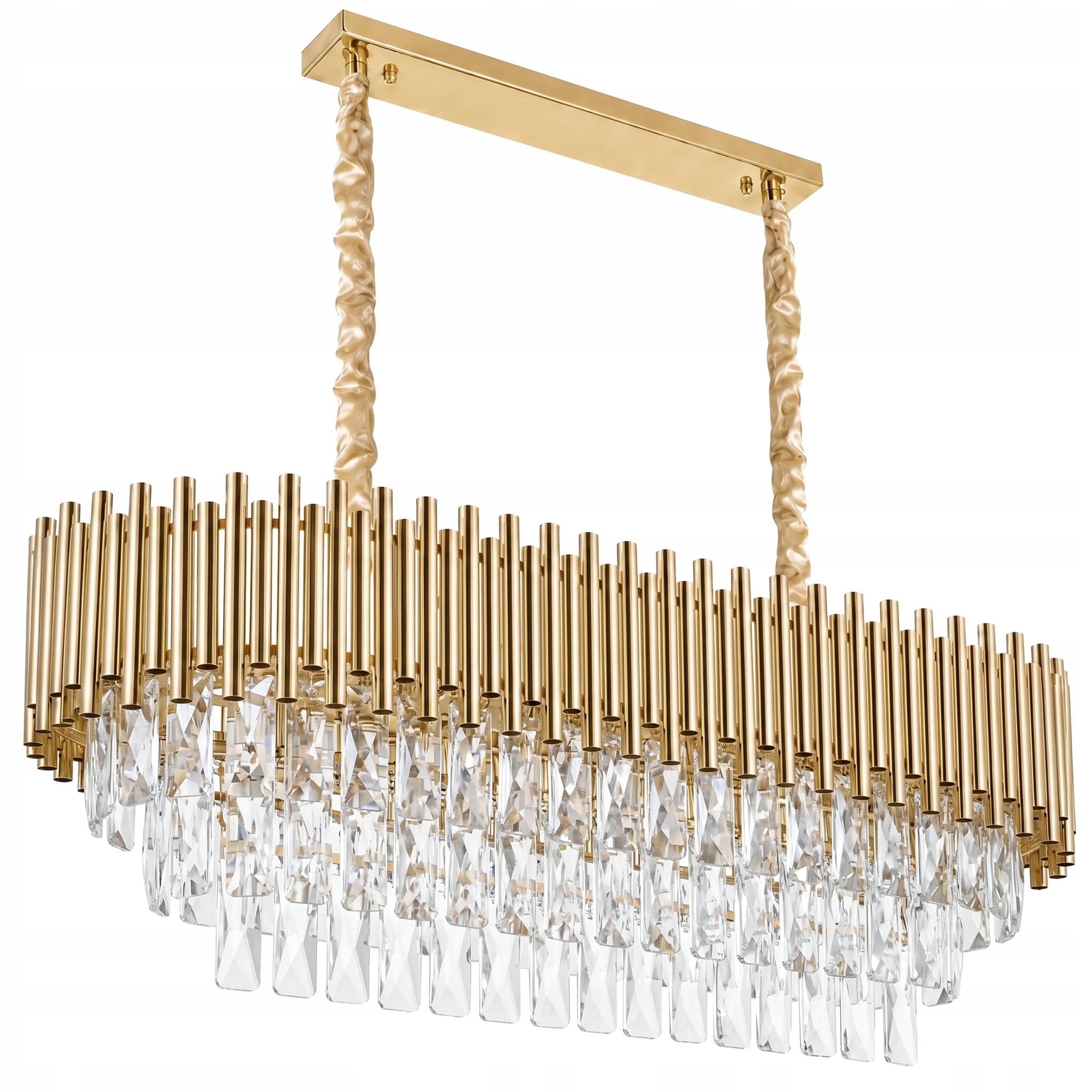 Lampa Sufitowa Wisząca Kryształowa Złota Owalna Glamour Do Salonu cm 8xE14
