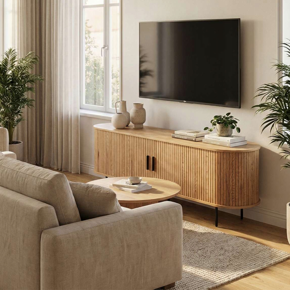 Szafka Rtv pod Tv 180 cm Lamel LoftWood Dąb Drewno Ryflowany Nowoczesny