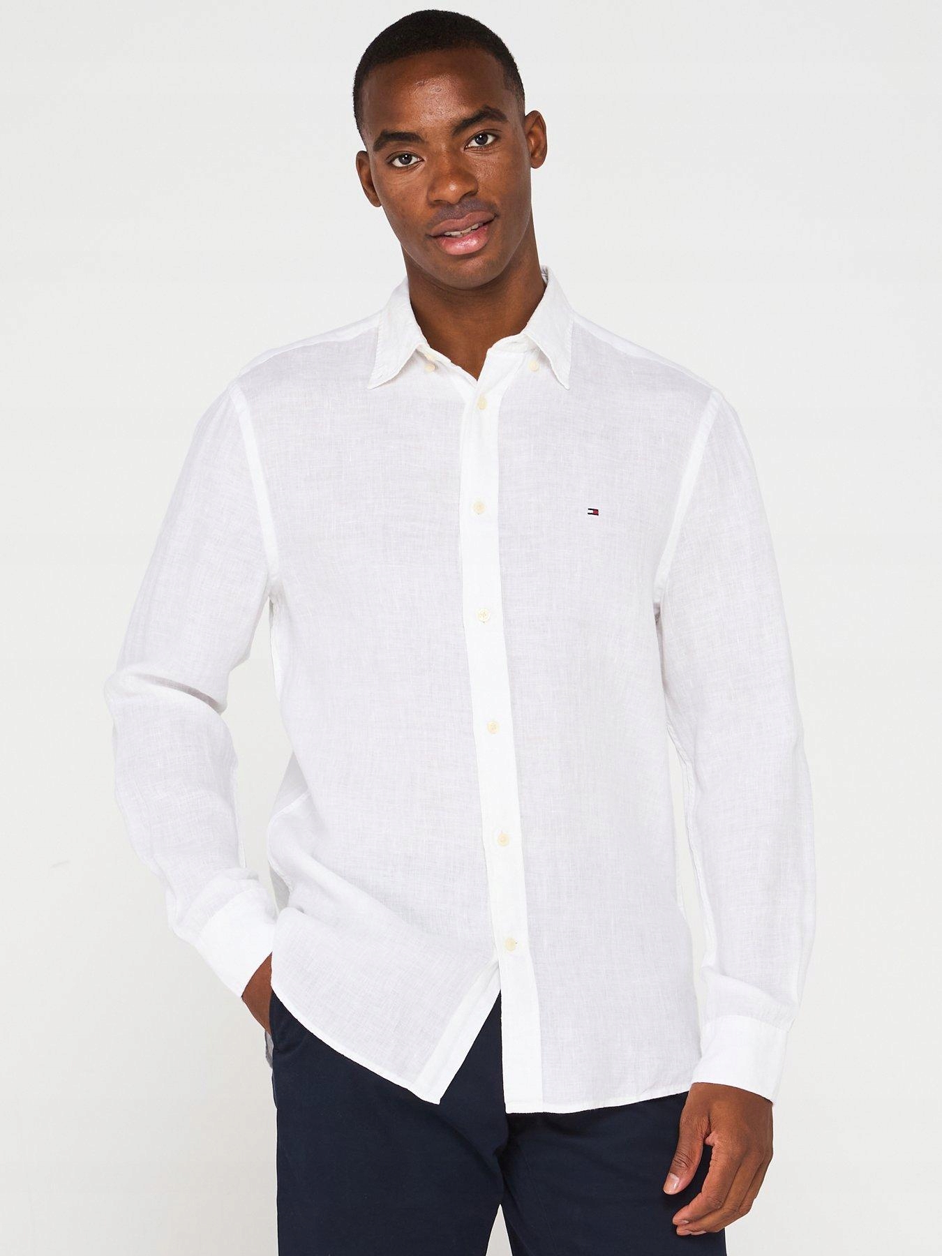 Tommy Hilfiger Bílá Lněná Košile S Dlouhým Rukávem MW0MW34602 XXL