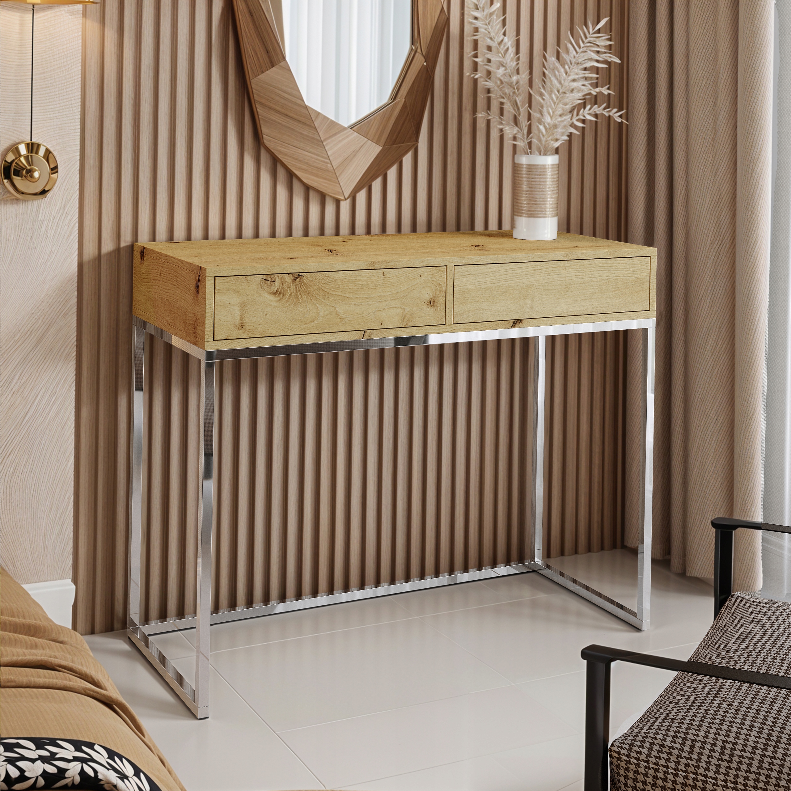 Toaletka Biurko 80cm chrom / dąb wotan