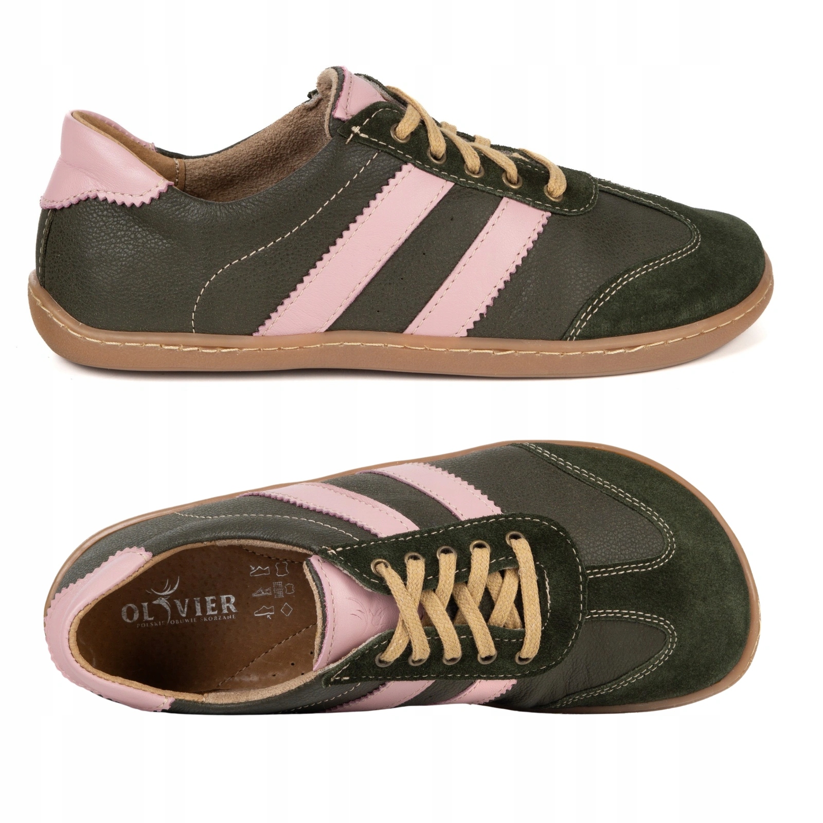 Półbuty barefoot damskie skórzane Ida Olivier zero drop zielone 38