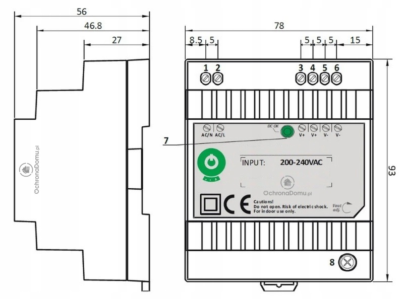 ZASILACZ TRANSFORMATOR SZYNA DIN 24V DC 2,5A 60W Marka POS
