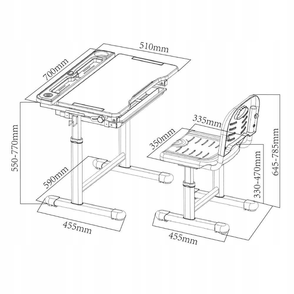 BIURKO+KRZESŁO regulowane Cubby VANDA Blue Wykończenie matowe