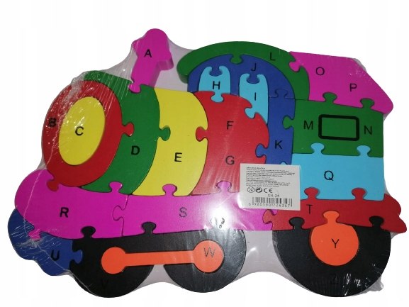 

Drewniane Puzzle Układanka Litery Cyfry Ciuchcia