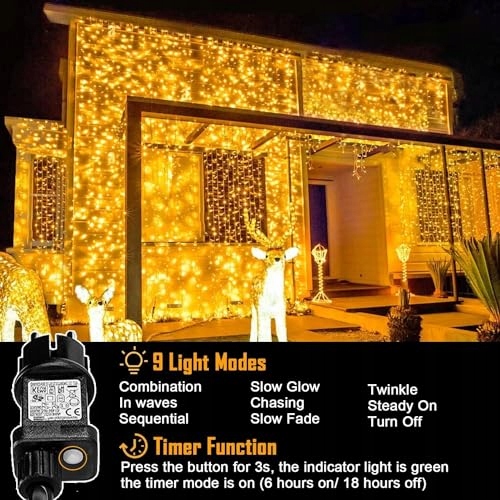 JOYCOME Kurtyna Świetlna Girlanda Wodoodporna Lampki 6x3m 600 LED 8 Trybów — miniatura 5