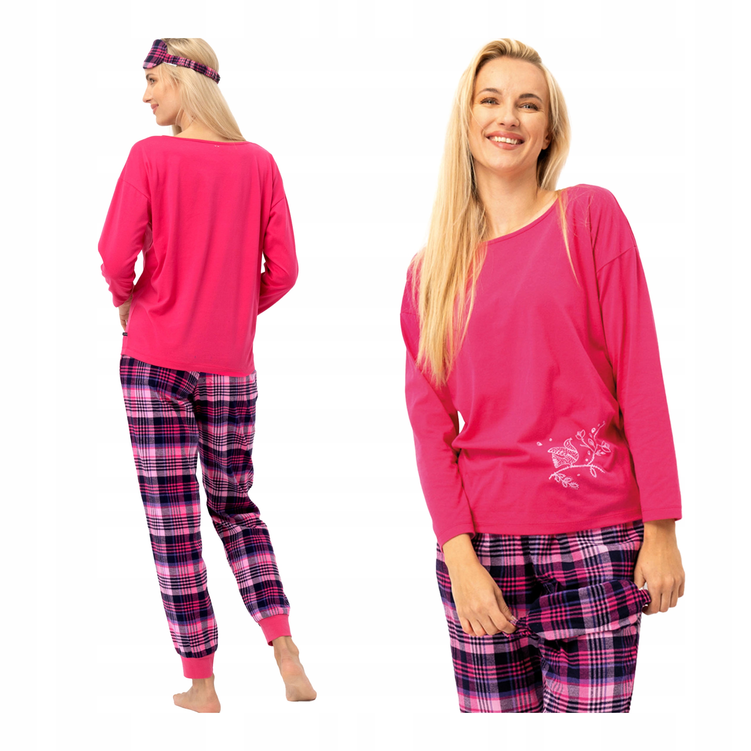 Dámské pyžamo s dlouhým rukávem 100% bavlna flanelová tkanina Key L