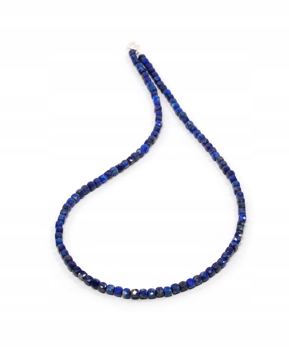 Náhrdelník z přírodního Lapis Lazuli Lazuritu, fasetované kostky 4 mm, stříbro 925