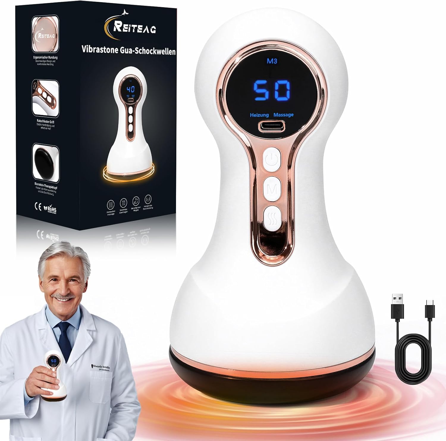 Vibrastone Gua Shockwave Massager Funkcja ogrzewania wibracyjnego, do rąk,