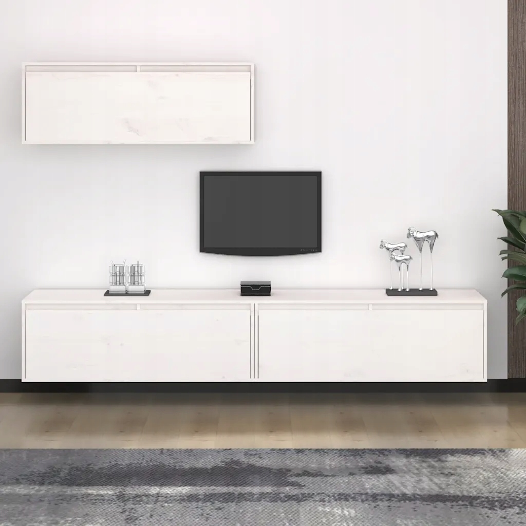 Sada 3 kusů Tv skříněk bílá masivní dřevo borovice Bílá 3100140