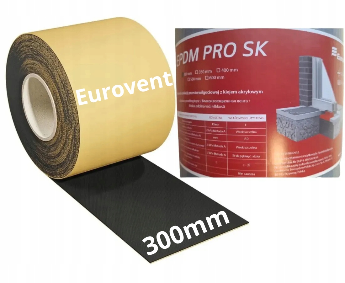 TAŚMA EPDM SAMOPRZYLEPNA 300mm 20mb HYDROIZOLACJA OKNA PEŁNY KLEJ FARTUCH
